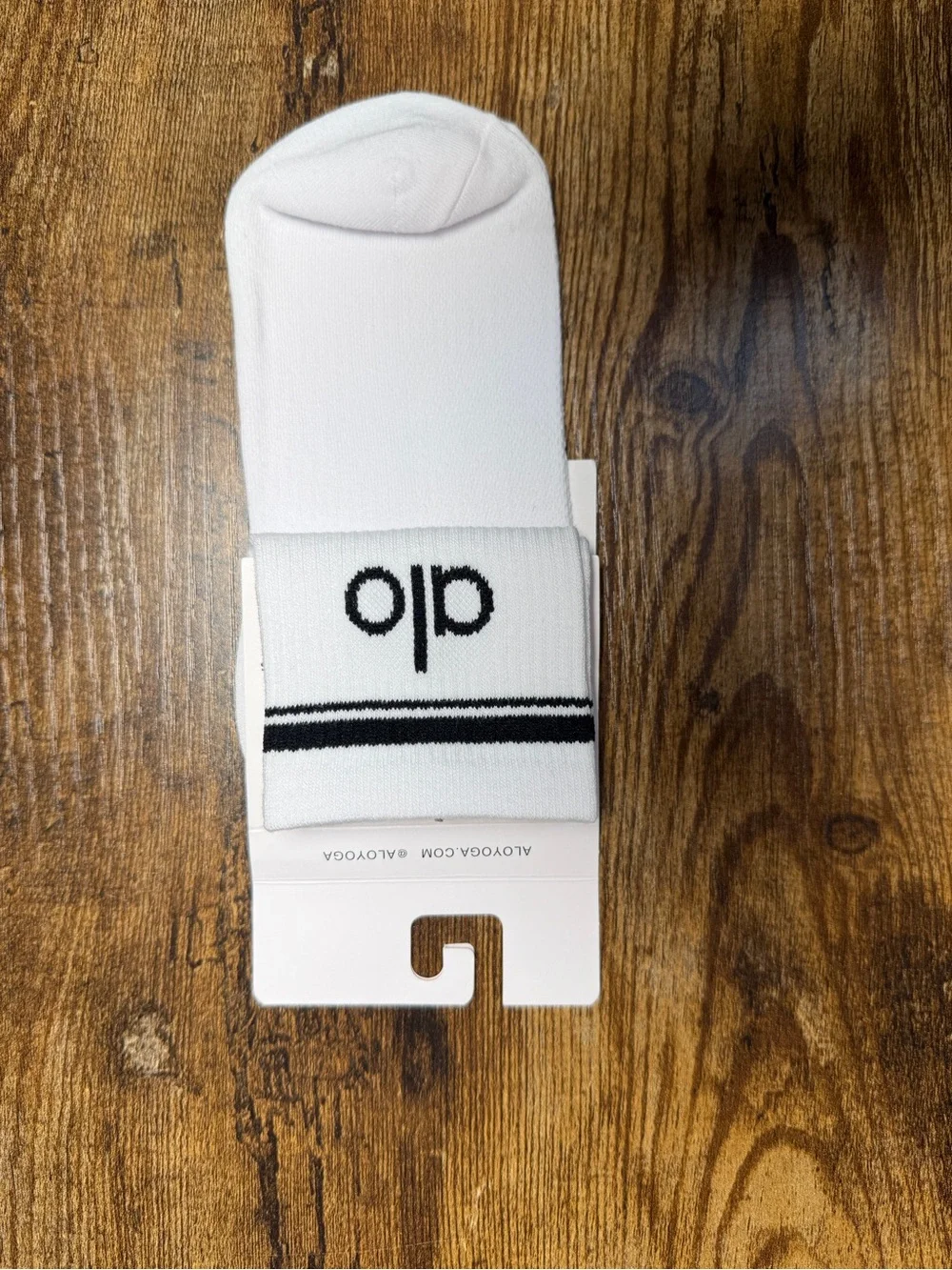 ALO Yoga unisex White Ankle Socks with Black Stripes